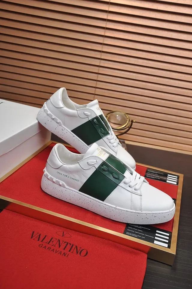 Valentino White Green Leather Stripe Lifestyle Sneakers 5