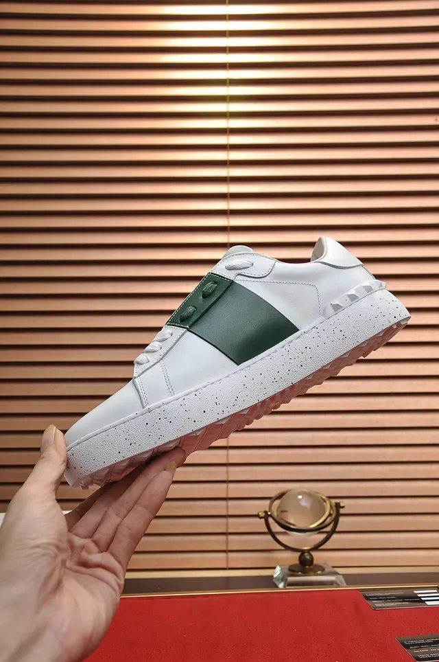 Valentino White Green Leather Stripe Lifestyle Sneakers 6
