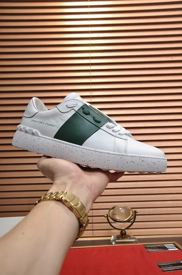 Valentino White Green Leather Stripe Lifestyle Sneakers 7