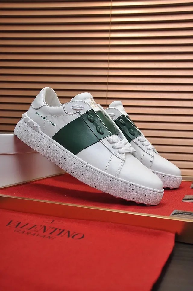 Valentino White Green Leather Stripe Lifestyle Sneakers 8