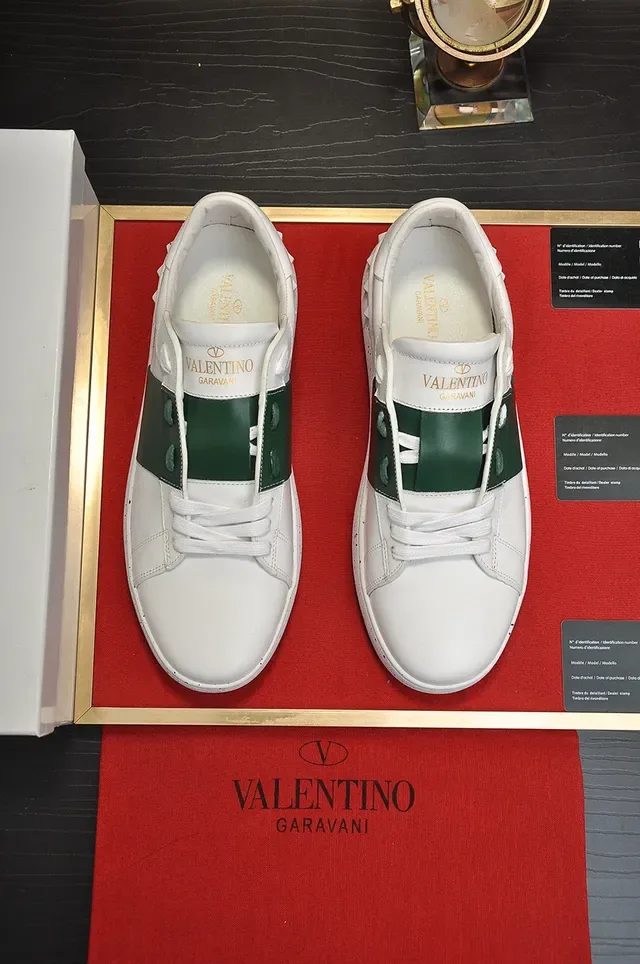 Valentino White Green Leather Stripe Lifestyle Sneakers 9