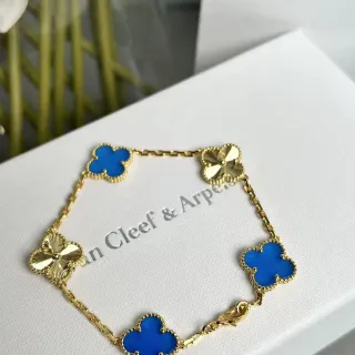 Van Cleef & Arpels Alhambra Four Motif Blue Enamel Gold Bracelet