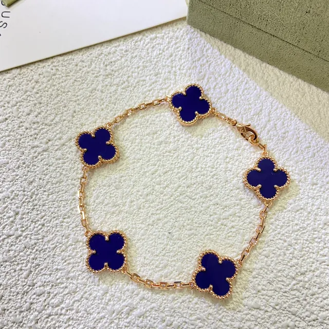 Van Cleef & Arpels Alhambra নীল এনামেল চার পাতার ক্লোভার মাল্টি-চেইন নেকলেস 3
