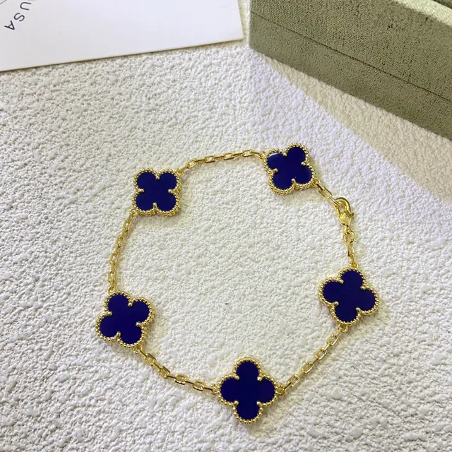 Van Cleef & Arpels Alhambra নীল এনামেল চার পাতার ক্লোভার মাল্টি-চেইন নেকলেস 5