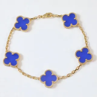 Van Cleef & Arpels Alhambra خمسة موتيف مينا زرقاء سوار ذهبي