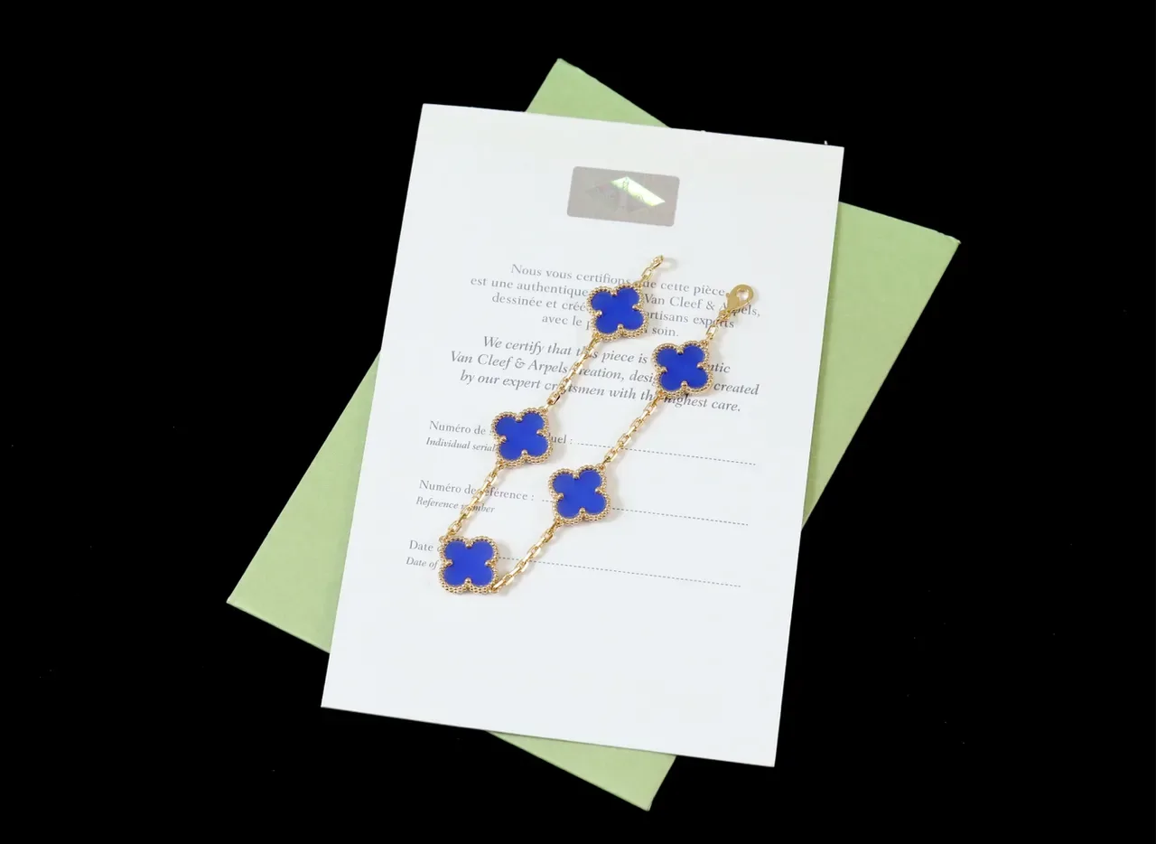 Van Cleef & Arpels Alhambra خمسة موتيف مينا زرقاء سوار ذهبي 7