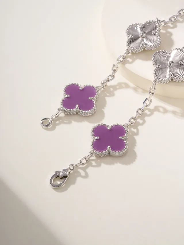 Van Cleef & Arpels Alhambra Cinco Motivos Pulseira de Ouro Branco e Roxo 10