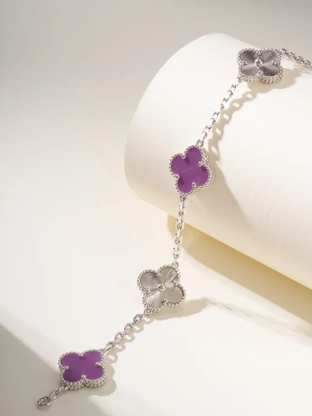 Van Cleef & Arpels Alhambra Cinco Motivos Pulseira de Ouro Branco e Roxo 12