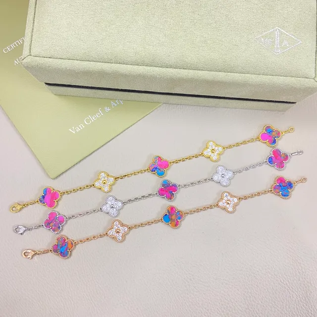 Van Cleef & Arpels Alhambra Multicolor Enamel and Pavé Stone Bracelets 1