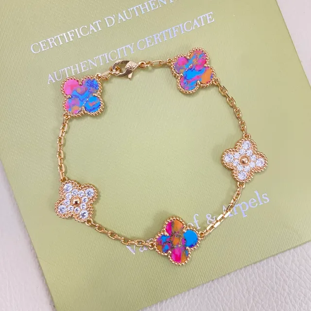 Van Cleef & Arpels Alhambra Multicolor Enamel and Pavé Stone Bracelets 3