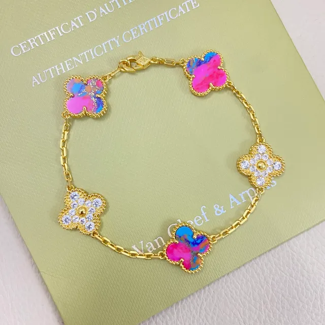 Van Cleef & Arpels Alhambra Multicolor Enamel and Pavé Stone Bracelets 4