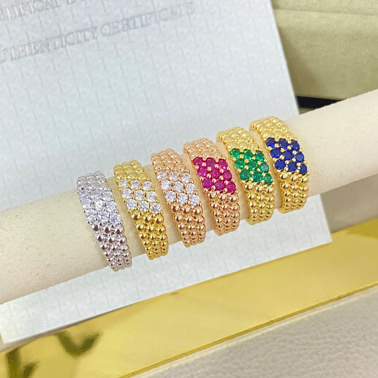 Van Cleef & Arpels Beaded Granulation Pavé Gemstone Stacking Rings 2