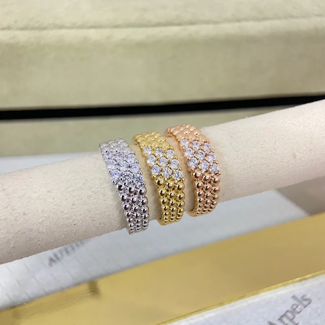 Van Cleef & Arpels Beaded Granulation Pavé Gemstone Stacking Rings 3