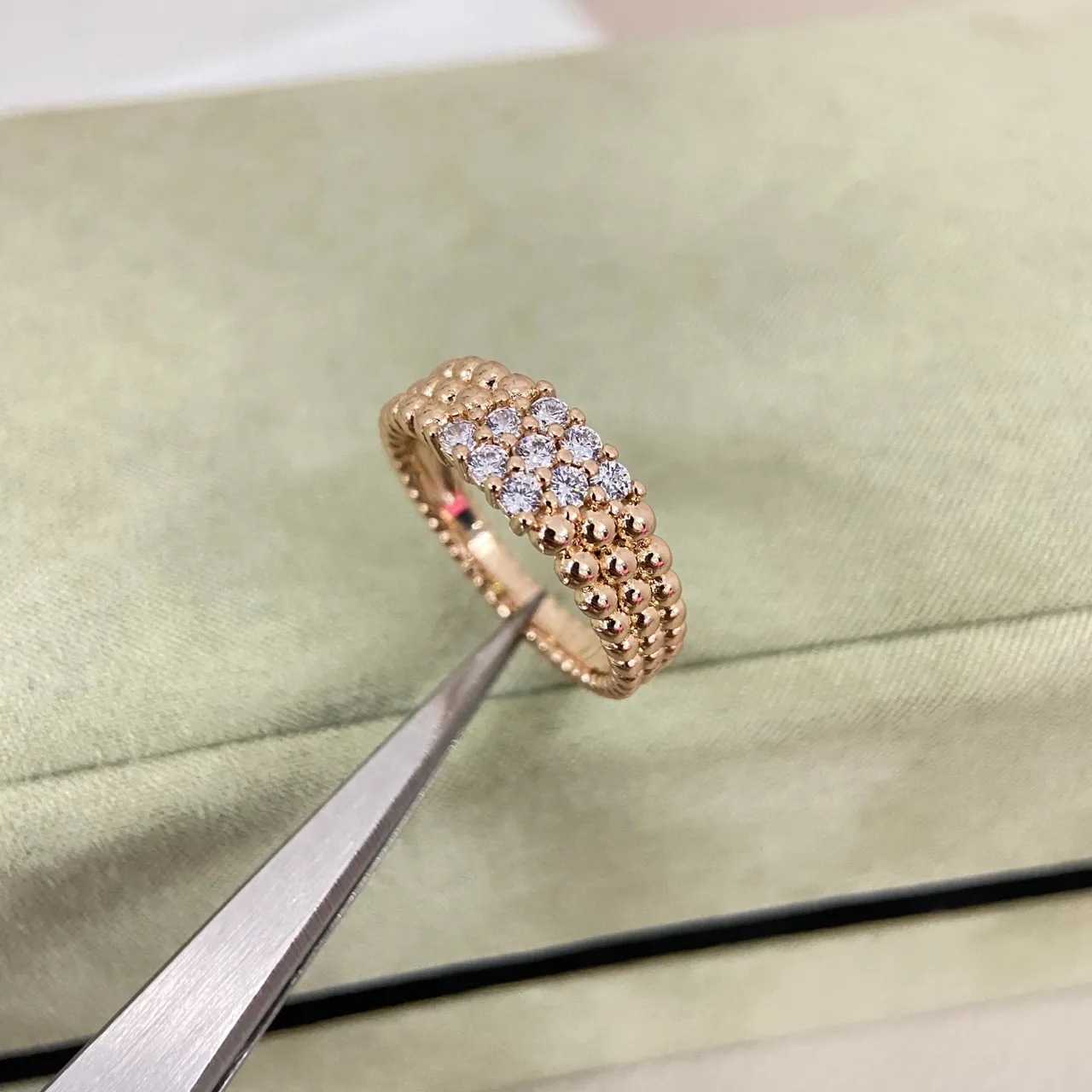 Van Cleef & Arpels Beaded Granulation Pavé Gemstone Stacking Rings 6