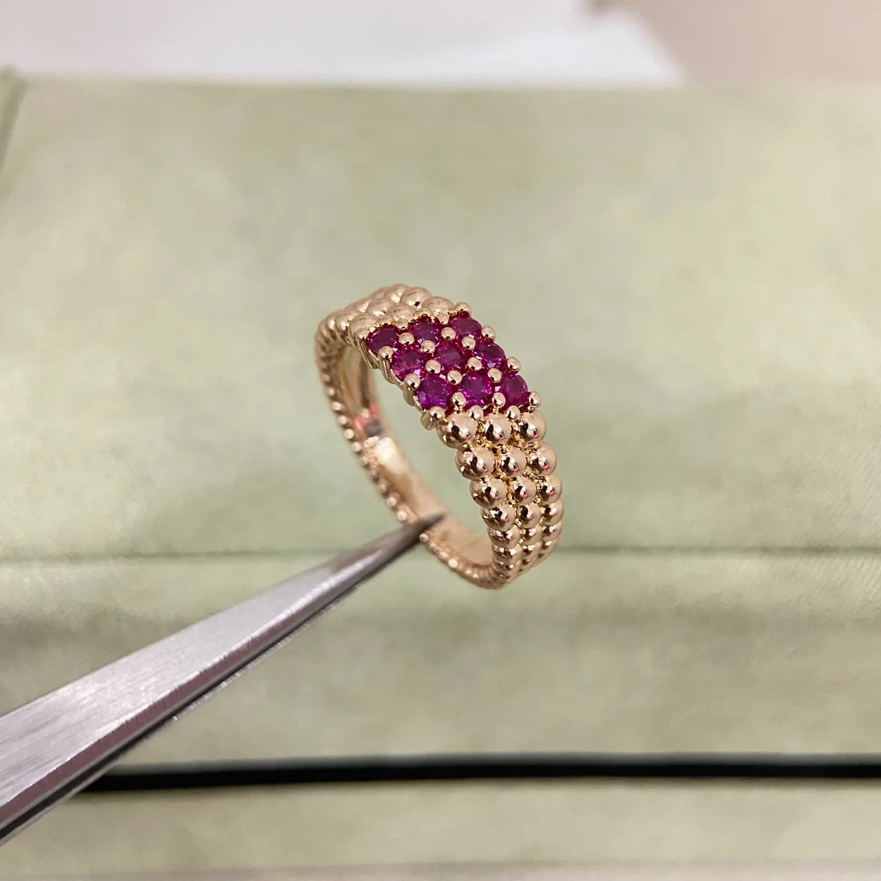 Van Cleef & Arpels Beaded Granulation Pavé Gemstone Stacking Rings 9