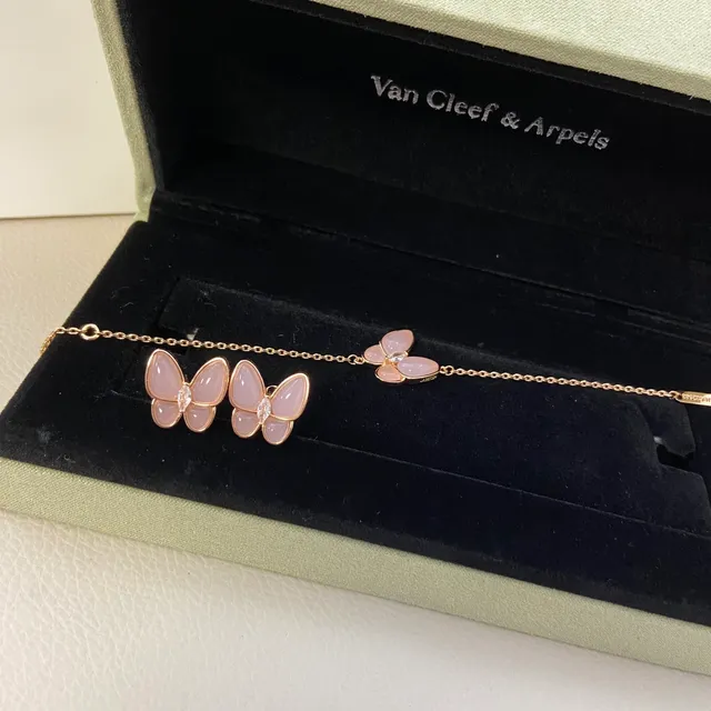 Van Cleef & Arpels Papillon Aretes Mariposa Calcedonia Rosa y Oro Rosa 2