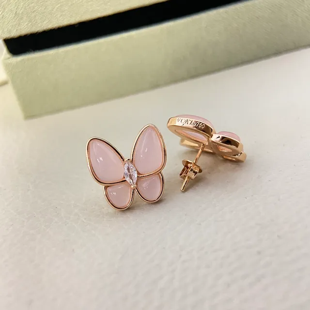 Van Cleef & Arpels Papillon Aretes Mariposa Calcedonia Rosa y Oro Rosa 3