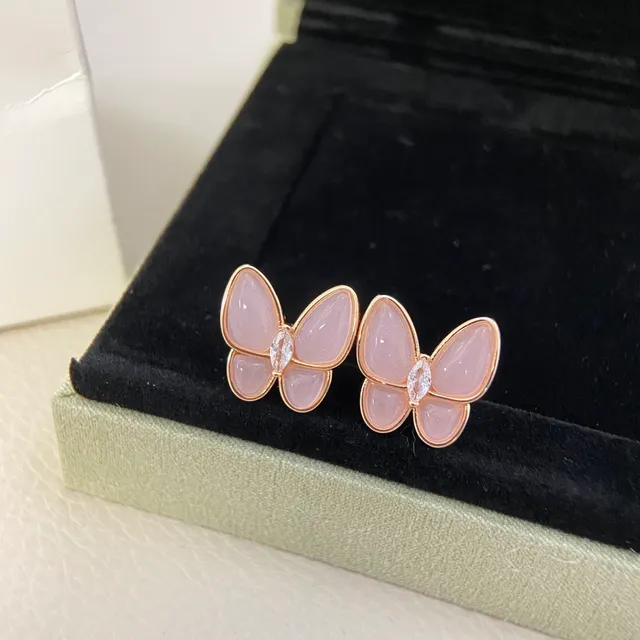 Van Cleef & Arpels Papillon Aretes Mariposa Calcedonia Rosa y Oro Rosa 4
