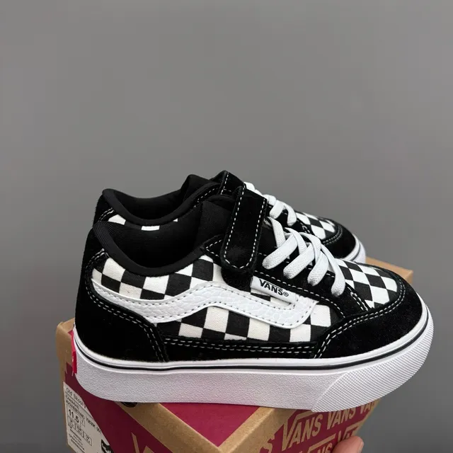 Vans Era Kids Black and White Checkerboard Skateboard Shoes 11