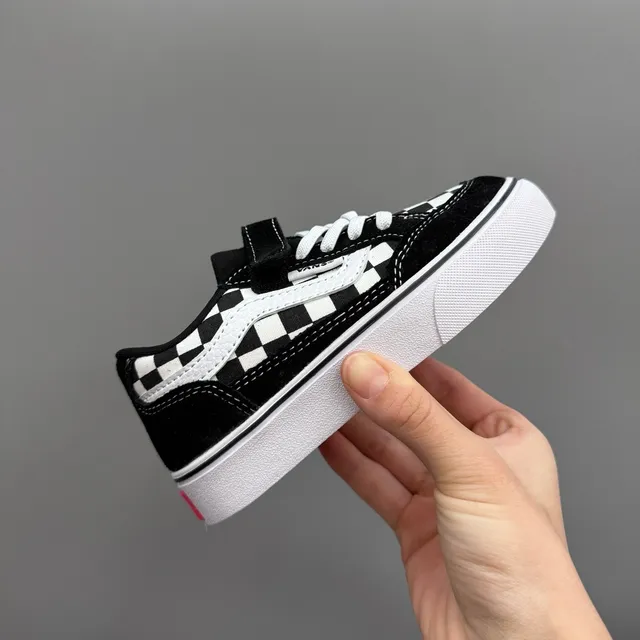 Vans Era Kids Black and White Checkerboard Skateboard Shoes 15