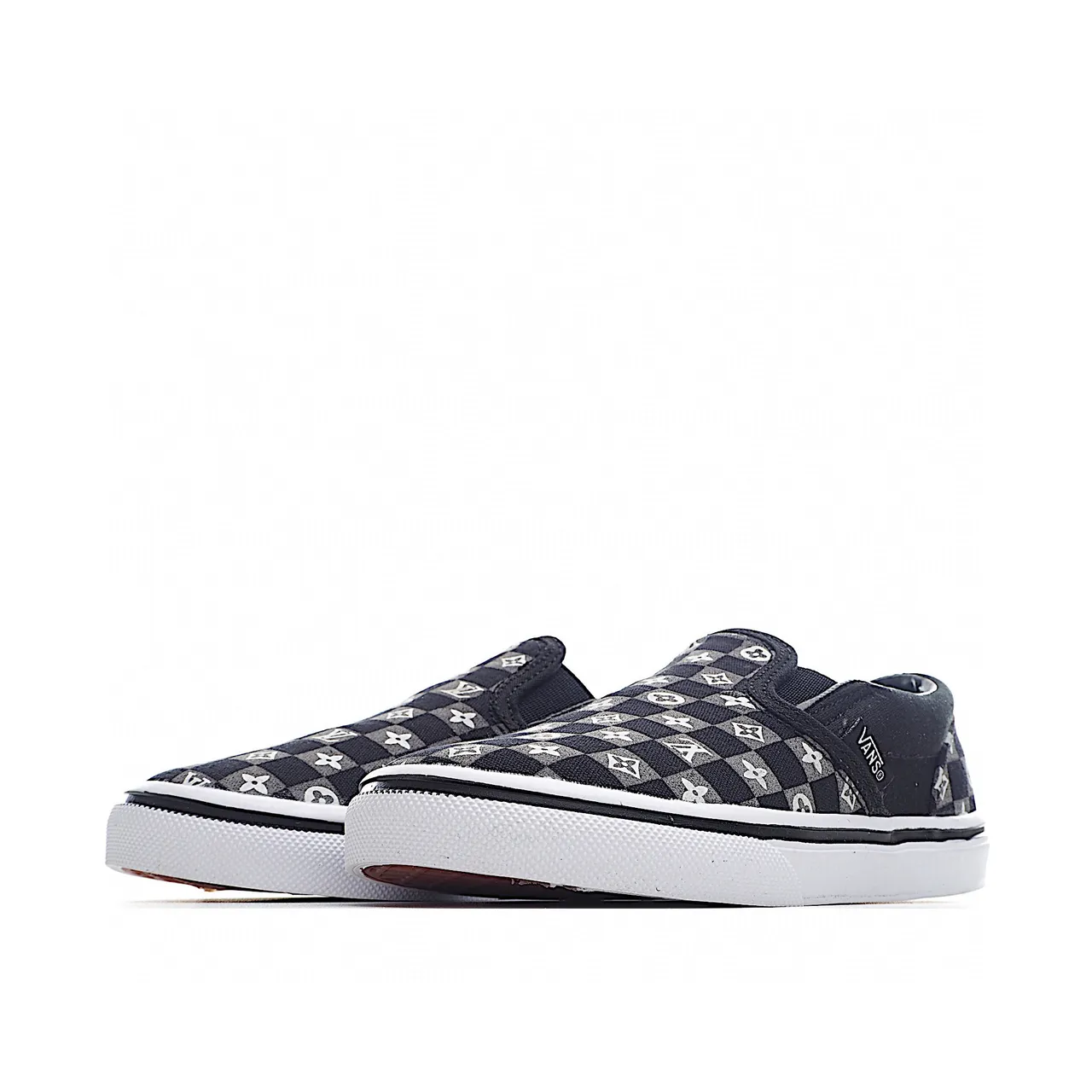 Vans Slip-On Navy Checkerboard Daisy Patchwork Canvas Shoes 12