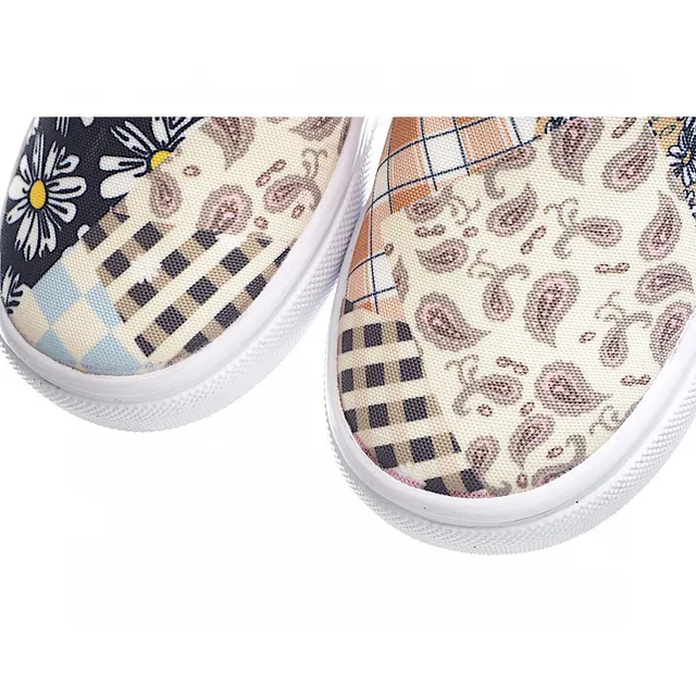 Vans Slip-On Navy Checkerboard Daisy Patchwork Canvas Shoes 24