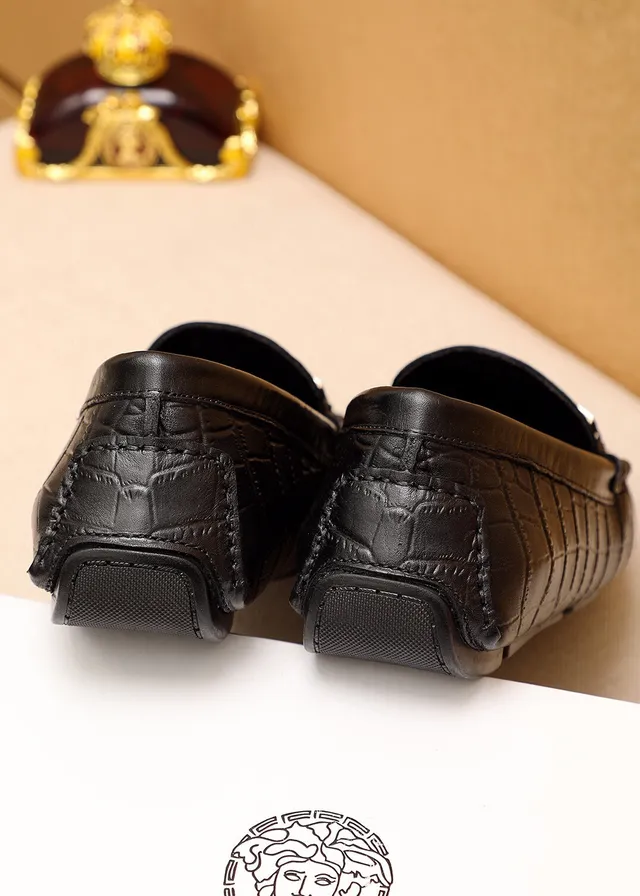 Versace Preto Dourado Couro Crocodilo Embossado Cinto Medusa-Bar Mocassim 3