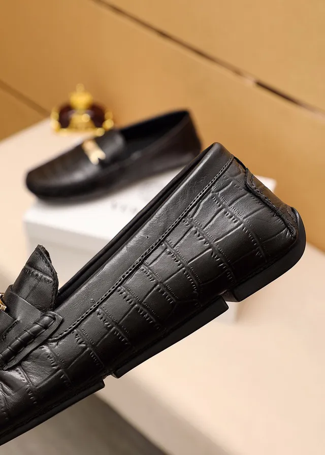 Versace Preto Dourado Couro Crocodilo Embossado Cinto Medusa-Bar Mocassim 5