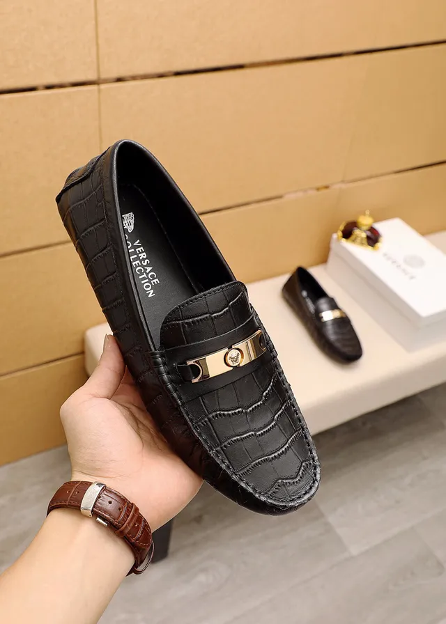 Versace Preto Dourado Couro Crocodilo Embossado Cinto Medusa-Bar Mocassim 7