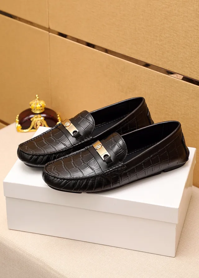Versace Preto Dourado Couro Crocodilo Embossado Cinto Medusa-Bar Mocassim 8