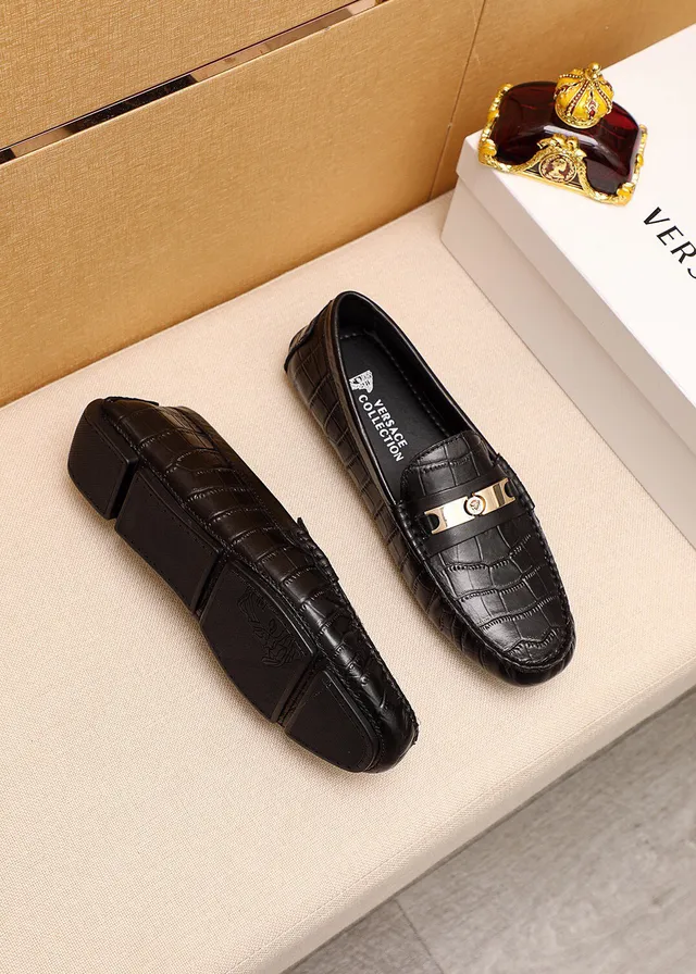 Versace Preto Dourado Couro Crocodilo Embossado Cinto Medusa-Bar Mocassim 9