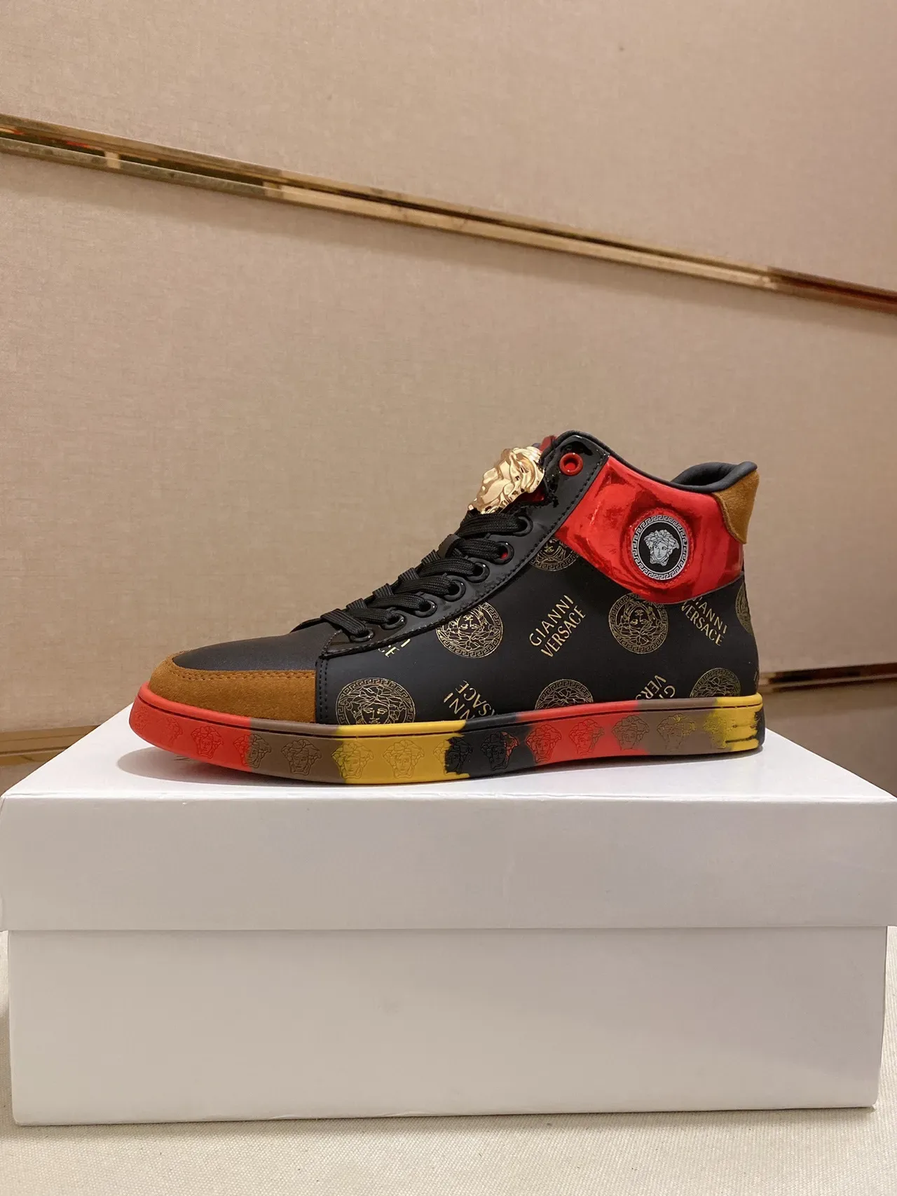 Versace Black Multicolor High-Top Medusa Motif Lifestyle Sneakers 1