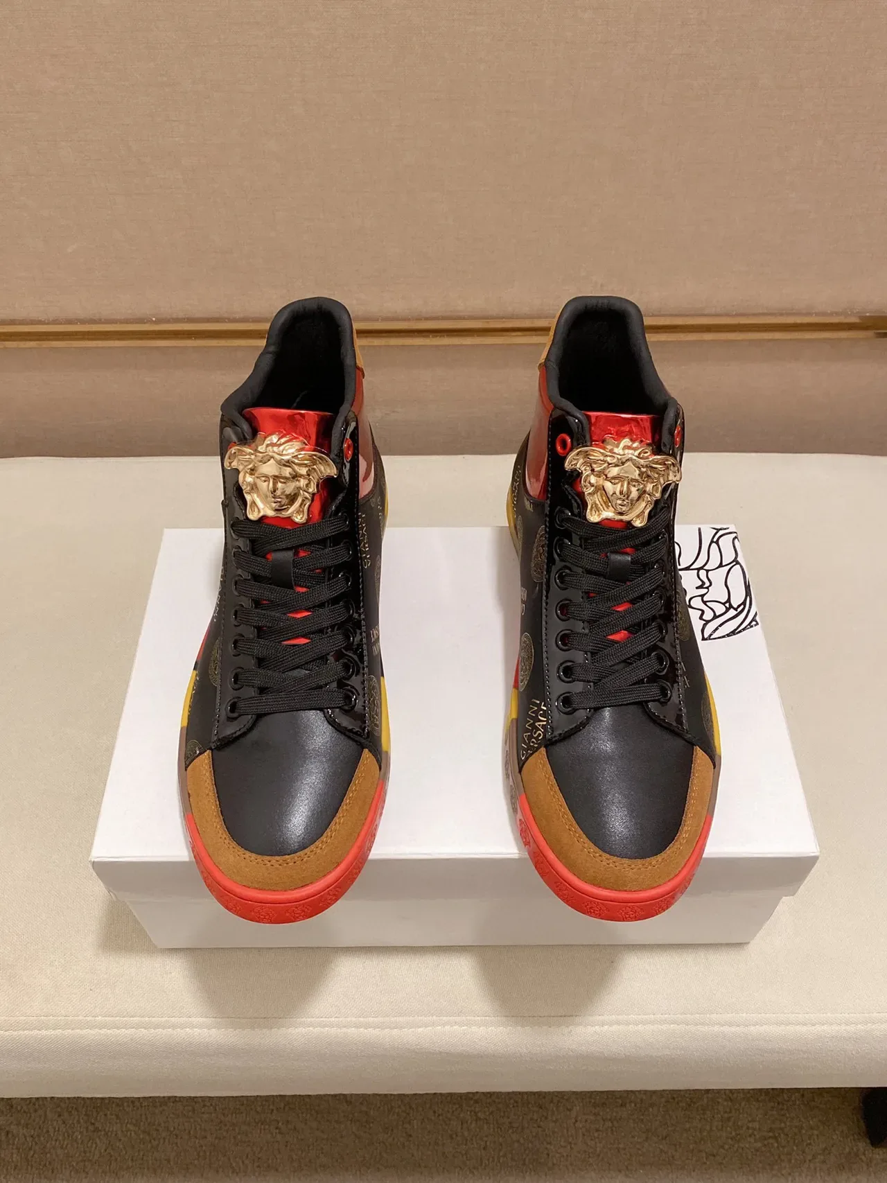 Versace Black Multicolor High-Top Medusa Motif Lifestyle Sneakers 4