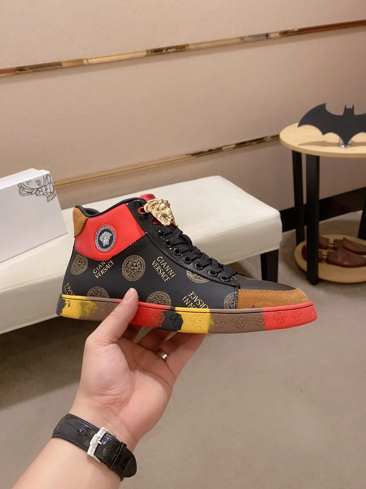 Versace Black Multicolor High-Top Medusa Motif Lifestyle Sneakers 7