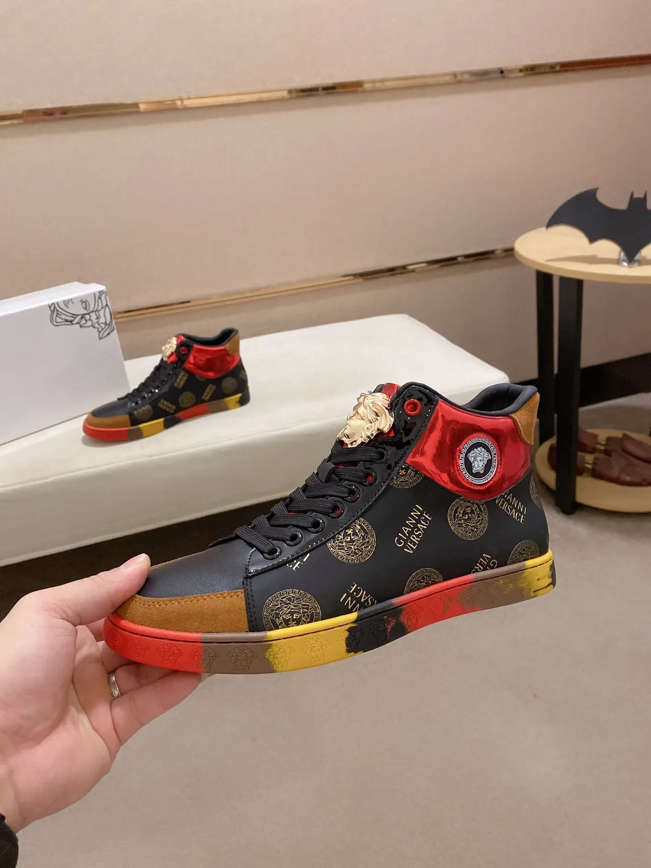 Versace Black Multicolor High-Top Medusa Motif Lifestyle Sneakers 8