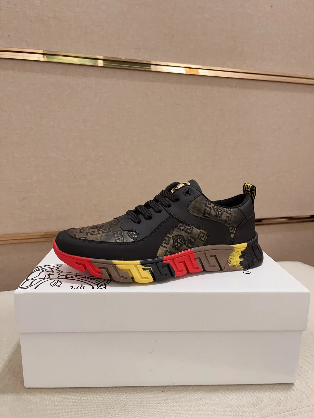 Versace Black Multicolor Low-Top Mixed-Material Upper Lifestyle Sneakers 1