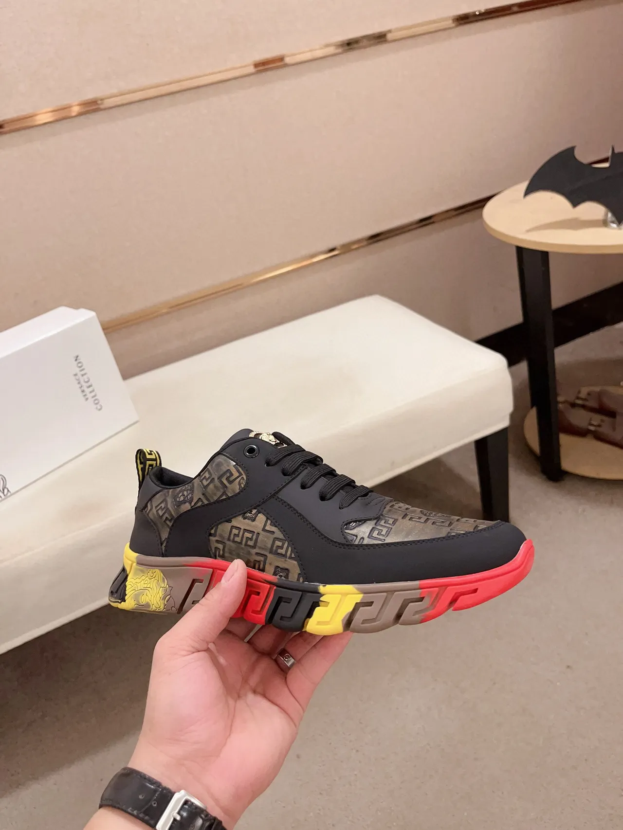 Versace Black Multicolor Low-Top Mixed-Material Upper Lifestyle Sneakers 4