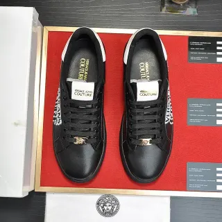 Versace Chain Reaction Black Gold Leather Upper Medusa Hardware Lifestyle Sneakers