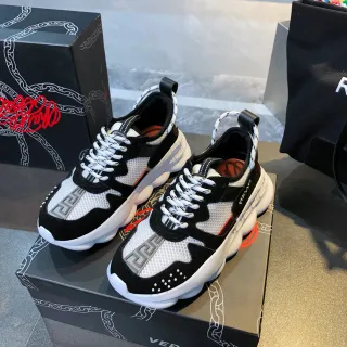 Versace Chain Reaction काला, सफेद, नारंगी चंकी स्नीकर्स