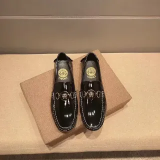 Versace Chain Reaction Glossy Black Medusa Horsebit Loafers