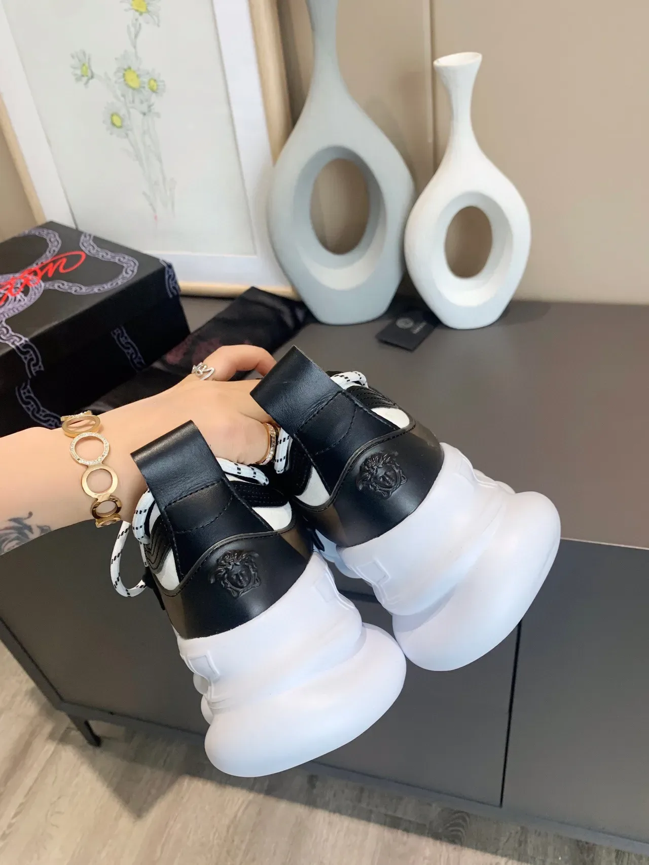Versace Chain Reaction White Black Brown Chunky Sneakers 3