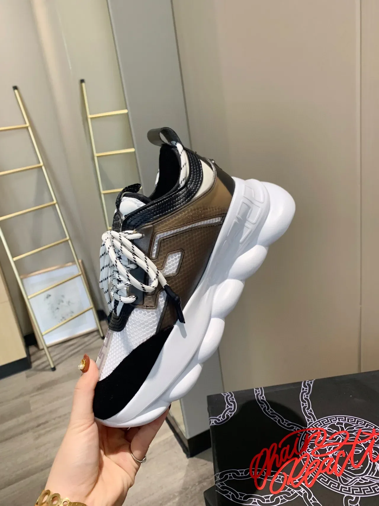 Versace Chain Reaction White Black Brown Chunky Sneakers 4