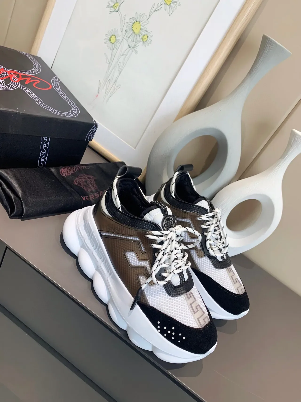 Versace Chain Reaction White Black Brown Chunky Sneakers 8