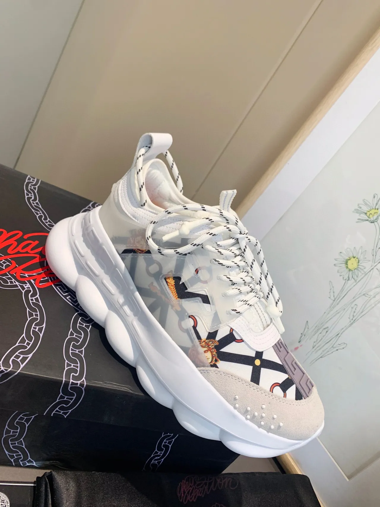 Versace Chain Reaction White Black Orange Chunky Sneakers 8