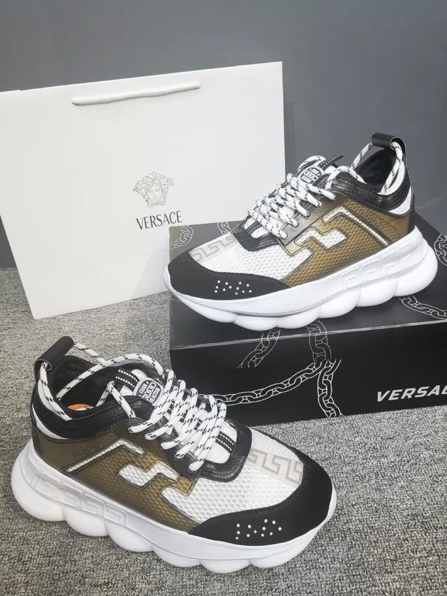 Versace Chain Reaction White Gold semelle sculptée maille et construction de superposition synthétique baskets épaisses 4