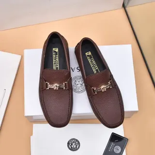 Versace Collection Mocasines Marrón Cuero Pebbled Horsebit