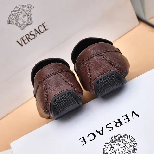 Versace Collection Mocassins Marron Cuir Pebbled Horsebit 2