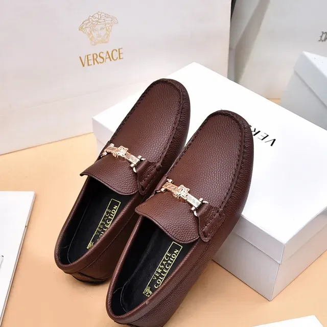 Versace Collection Mocassins Marron Cuir Pebbled Horsebit 3