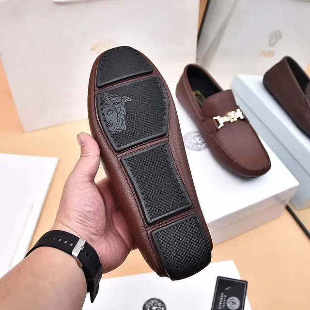Versace Collection Mocassins Marron Cuir Pebbled Horsebit 5