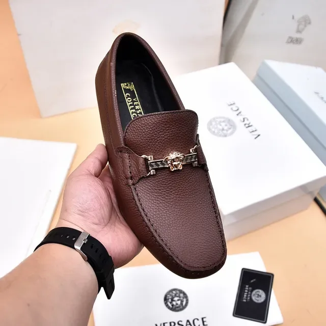Versace Collection Mocassins Marron Cuir Pebbled Horsebit 6